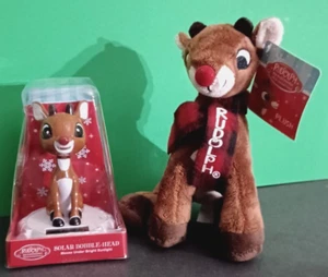 CHRISTMAS- 2 Rudolph Items- 1 Solar Bobblehead & 1 Plush - Picture 1 of 18