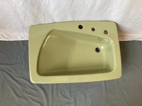 Vtg Avocado Green 19x29 Self Rimming Drop In Sink NOS Kohler Lavatory 347-23E Cover