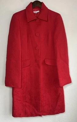Trench coat vintage Georgiou longo vermelho 10 floral em relevo mod retrô - Imagem 1 de 4
