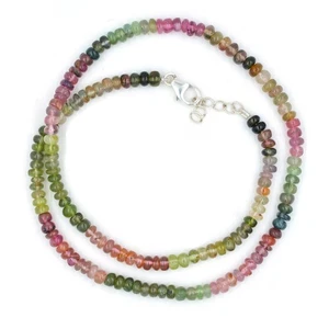 925 Silver Tourmaline Necklace: minimalist necklace tourmaline watermelon beads - Picture 1 of 5