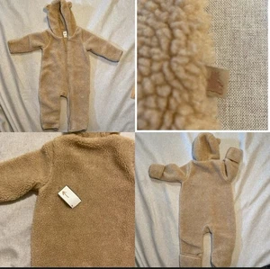 Baby GAP 6-12 Sherpa One Piece Winter Hooded Bear Beige - Picture 1 of 9