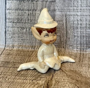 Elfo Lefton Pixie vintage anni '50 bianco perlato Natale seduto inginocchiato - Foto 1 di 5