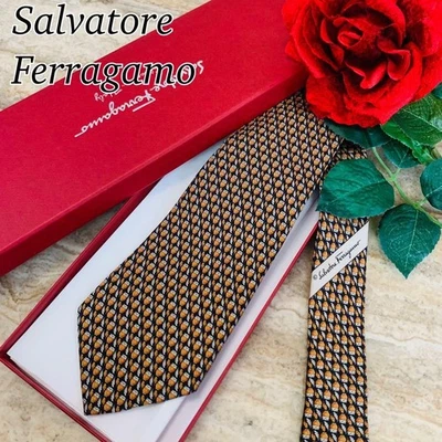 Nueva corbata Salvatore Ferragamo sin usar azul marino naranja búho 100 % seda hecha en Italia Foto 1 de 4