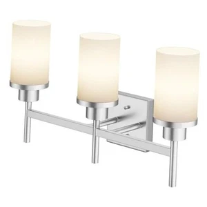 Bathrom Light Fixtures with White Frosted Glass Shade, 3-Light Brushed Nickel - Picture 1 of 8