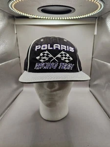 Vintage POLARIS Racing Team Snapback Hat Black Purple Checkee Flag Made in USA  - Picture 1 of 6