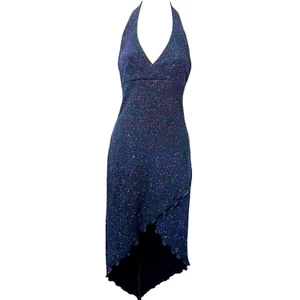City Triangles Vintage Y2K Women Halter Navy Glitter Whimsigoth Babydoll Dress S - Picture 1 of 15