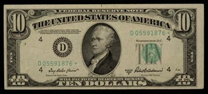 FR 2012-D* $10 1950 B Federal Reserve Note US - Star Note - VF+ - SKU-CA1323 - Picture 1 of 2