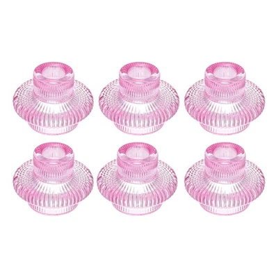 Portavelas de vidrio de 6 piezas, soporte para velas cónicas, rosa Foto 1 de 4