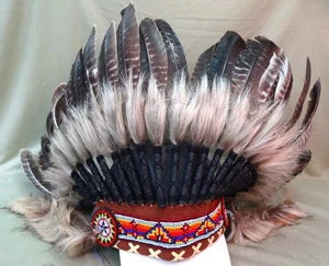 Handmade Native American Chief With Headdress - Picture 1 of 12