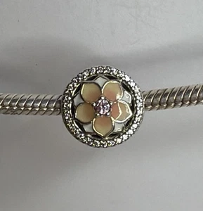 Pandora Magnolia Bloom  Enamel Sterling Silver Pink CZ Charm #792087PCZ - Picture 1 of 2