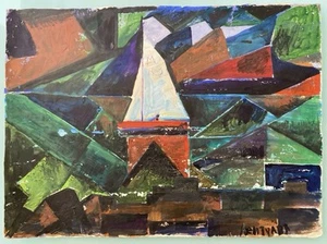 Insegna Dipinto Disegno Cubismo Guazzo Russo Vintage A. Lentulov 1934 32x43cm - Foto 1 di 6