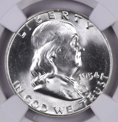 1954 Franklin Silver Half Dollar - NGC MS65 FBL - Original Bag Fragment  - Image 1 of 3