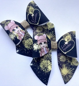 LETS SPARKLE FIREWORKS SAILOR BOW PRINTED CANVAS FABRIC BOW TEMP MAKE HAIR BOWS - Picture 1 of 5