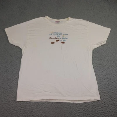 Camisa Hanes Vintage Mujer XL Blanco Chocolate Diamantes Divertida Camiseta Gráfica Años 90 Foto 1 de 4