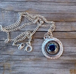 Vintage Markasit Charm Anhänger Halskette Sterlingsilber Ton 18" Kette - Bild 1 von 3