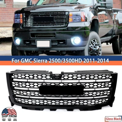 Front Upper Grille Gloss Black For GMC Sierra 2500 HD / Sierra 3500 HD 2011-14 Foto 1 de 4
