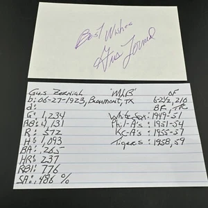 Gus Zernial Index Card. Signed In Person - Picture 1 of 2