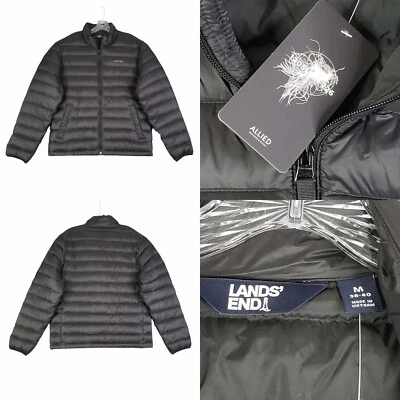Lands' End Puffer Jacket Women's Size Medium M Black New 600 Fill Full Zip - Image 1 of 4