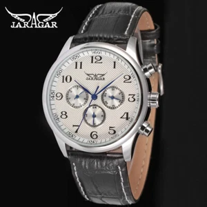 Jaragar Automatic 6 Hand Stainless Steel Case Leather Strap Sports Watch - Picture 1 of 6