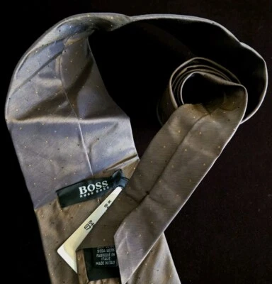HUGO BOSS Brown w/ Black & Gold Geometric Speckles 55/3.75 Silk Tie - Image 1 of 4