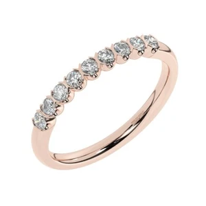 18K Rose Gold, Bezel Set 100% Natural Round Cut Diamond Half Eternity Ring - Picture 1 of 9