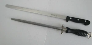 Hoffritz 12" Meat Slicing Knife, Made in Solingen, Germany, & Sharpening Steel - Picture 1 of 6