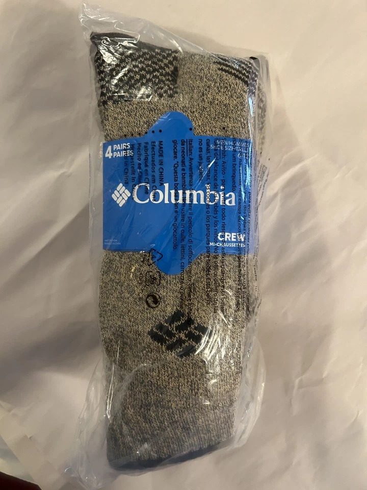 Mens Columbia Brown Crew Socks 4 Pair Moisture Control Sportswear Ships