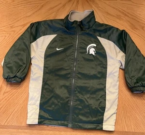 Nike Youth Jacket Coat 6 Michigan State MSU Green Grey Zip Fleece Reversible - Picture 1 of 10