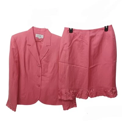 LeSuit Women's Pink Skirt Suit-10P-Embroidery-Linen Blend-Business-Career - Image 1 of 4