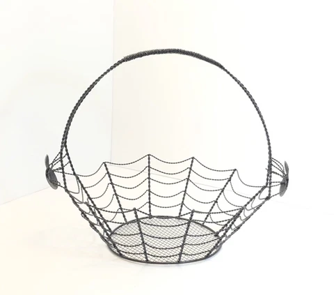 Halloween Black Metal Wire Spider Web Candy Treats Decorative Basket Cover