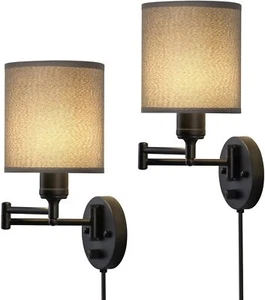 2 Pack Swing Arm Wall Lamps Plug in or Hardwired Lighting Fixtures Wall Sconces - Picture 1 of 9