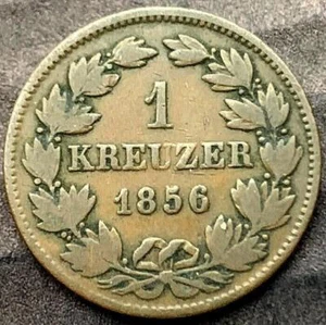 1856 German 1 Kreuzer XF Duchy Baden 700K Minted #P21 - Picture 1 of 2