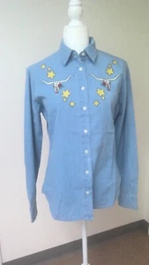 NEW Roper Western Button Up Long Sleeve Shirt Embroidered Star Women's Small - Picture 1 of 8
