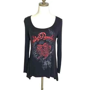 Harley Davidson Schwarz Stretch Jersey Strick Top SMALL Front Logo Rot Metallic S - Bild 1 von 8