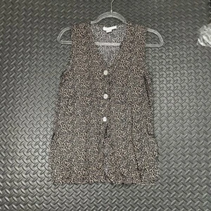 Petite Impressions Black Brown Floral Button Up V Neck Sleeveless Blouse Top S - Picture 1 of 7