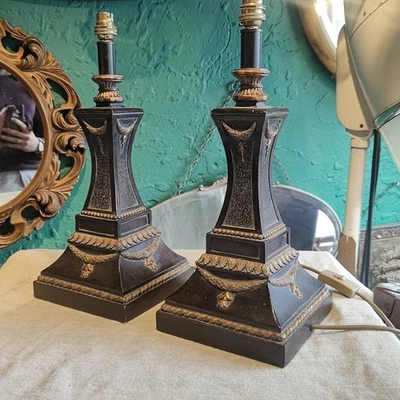 Pair Vintage Working Black Slate Large  Victorian Light Lamps Vintage Bedside V - Image 1 of 4