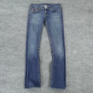 True Religion Jeans Womens 27 Blue Denim Straight Leg Distressed Made USA TRW728 - Picture 1 of 21