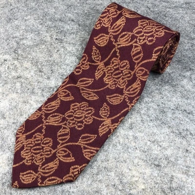 Emporio Armani Silk Tie Mens Burgundy Gold Floral Jacquard Italy - Image 1 of 4