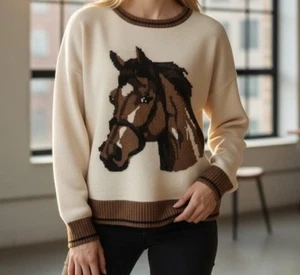 Pferd Reitsport Western Rundhals Pullover M Belldini Ecru Pferd LAST ONE - Bild 1 von 8