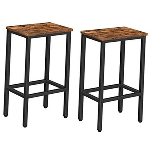 Bar Stools, Set of 2 Bar Chairs, Kitchen 25.8 Inch Rustic Brown and Black - Picture 1 of 7