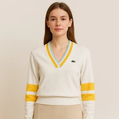 Свитер Lacoste с V-образным вырезом из хлопковой смеси женский размер XS опрятный Academia - Изображение 1 из 4