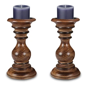 Rustic Farmhouse White Wash Wooden Candle Holders (Set of 2) - 8" Tall Pillar... - Picture 1 of 7