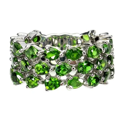 Anillo de plata de ley 925 con piedra de diopsido cromada en forma de pera,... Foto 1 de 4