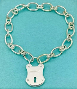 Authentic Tiffany & Co SS Four Diamond Emblem End Clasping Bracelet 8.5” VGUC - Picture 1 of 9