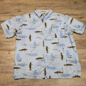 Columbia Hemd Herren Large blau River Lodge Angeln Kartendruck 100% Baumwolle - Bild 1 von 9