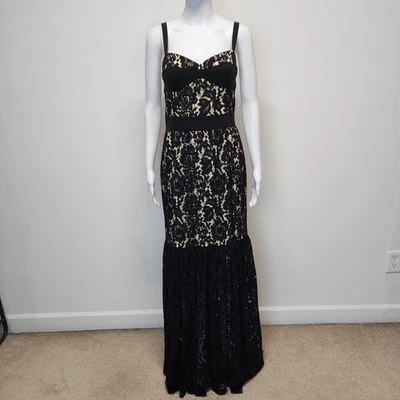Maxi Vestido Milly Negro Encaje Bustier Talla 8 Sirena Cóctel Gótico Baile de graduación Boda Foto 1 de 4