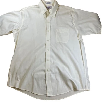 Roundtree & Yorke Mens Dress Shirt 17 1/2 Short Sleeve Ivory Button Down - Image 1 of 4