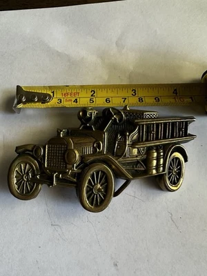 Vintage 1979 Baron Buckle Solid Brass 4"+ Antique Fire Truck Belt Buckle - Image 1 of 3