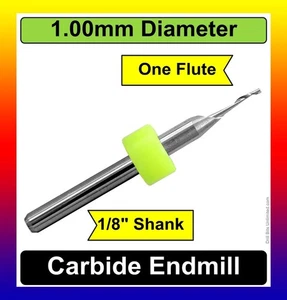 1.0mm One Flute End Mill 1/8" Shank Square End Up Cut ONE Piece Aluminum uro101 - Picture 1 of 4
