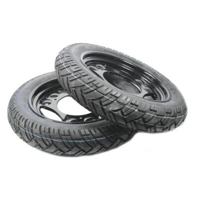 Paar Komplettrad Reifen 12 Zoll Simson SR50 SR80 SD50 Albatros schwarz montiert - Bild 1 von 3